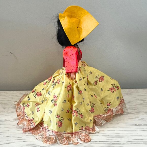 Vintage 7.5" Doll Spanish Mexican Girl Sleepy Eyes Floral Dress Souvenir - Picture 6 of 13